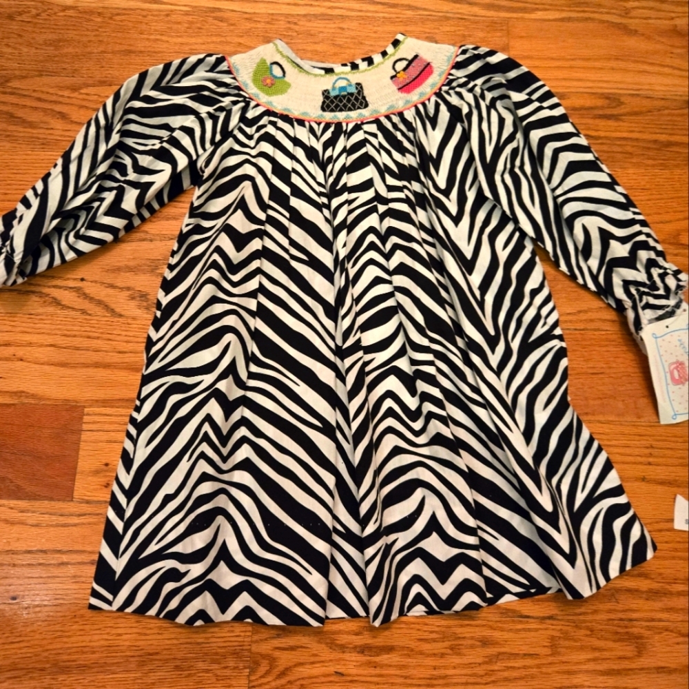 Marmalatta Girls Smocked Zebra Print Dress, NWT,, 2T
